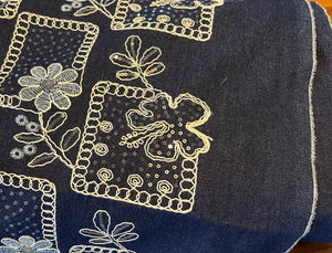 Embroidered Denim 98% Cotton 2% Spandex     1/4 Metre Price