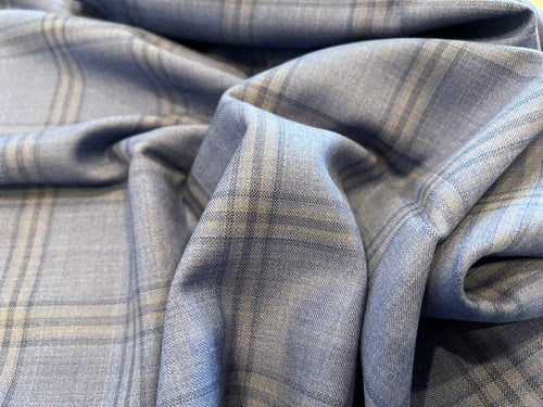 #1322 Delft Blue  Plaid 100% Wool Gabardine Remnant    75% OFF