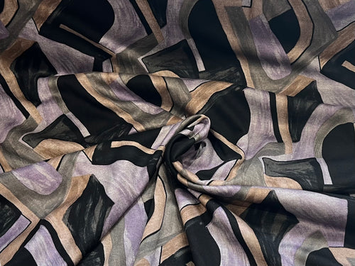 Lilac & Grey Geometric Lightweight Ponte Knit 45% Viscose 55%Polyester 1/4 Meter Price