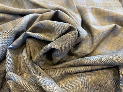 #1326 Baby Blue & Grey  Plaid 100% Wool Gabardine Remnant    75% OFF