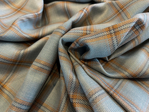 #1327 Seafoam Plaid 100% Wool Gabardine Remnant    75% OFF