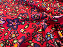 Load image into Gallery viewer, Red Floral Ojibway Print Knit   94% Cotton 6% Elastane  1/4 Metre Price
