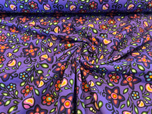 Load image into Gallery viewer, Purple Floral Ojibway Print Knit   94% Cotton 6% Elastane  1/4 Metre Price