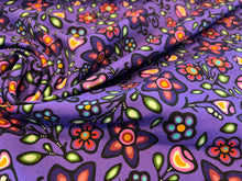 Load image into Gallery viewer, Purple Floral Ojibway Print Knit   94% Cotton 6% Elastane  1/4 Metre Price