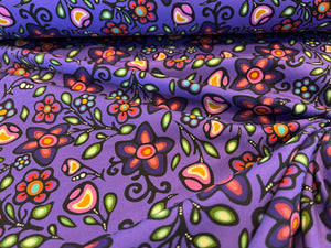 Purple Floral Ojibway Print Knit   94% Cotton 6% Elastane  1/4 Metre Price