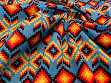 Load image into Gallery viewer, Indigenous Turquoise Aztecs 100% Cotton.  1/4 Metre Price