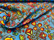 Load image into Gallery viewer, Turquoise Floral Butterfly Ojibway Print.   100% Cotton.  1/4 Metre Price