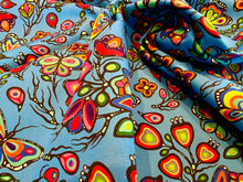 Load image into Gallery viewer, Turquoise Floral Butterfly Ojibway Print.   100% Cotton.  1/4 Metre Price