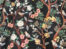 Load image into Gallery viewer, Birds &amp; Branches on Black 100% Silk Charmeuse.    1/4 Metre Price
