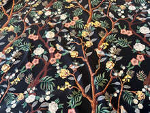 Load image into Gallery viewer, Birds &amp; Branches on Black 100% Silk Charmeuse.    1/4 Metre Price