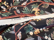 Load image into Gallery viewer, Birds &amp; Branches on Black 100% Silk Charmeuse.    1/4 Metre Price