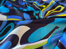 Load image into Gallery viewer, Exclusive Neon Summer Techno Blue Floral Print 100% Silk Charmeuse.   1/4 Metre Price