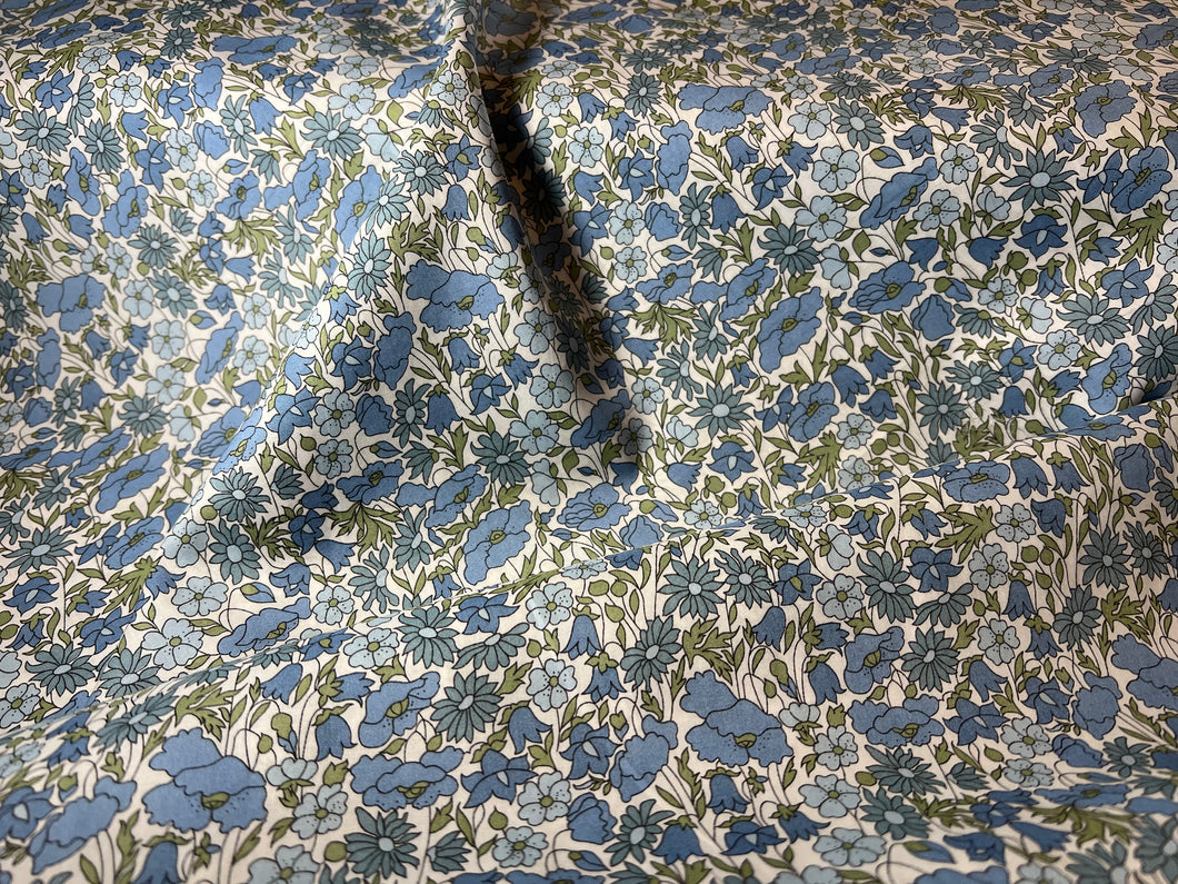 Baby Blue Poppy & Daisy  Liberty of London 100% Cotton Tana Lawn   1/4 Meter Price