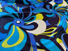 Load image into Gallery viewer, Exclusive Neon Summer Techno Blue Floral Print 100% Silk Charmeuse.   1/4 Metre Price