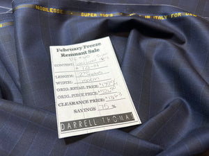 FF#60 Navy Blue Check Plaid 100% Wool Super 150's Remnant 75% off!!