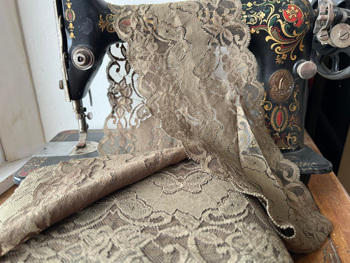 Moss Green Butterfly Scalloped Lingerie Lace  - Nylon & Spandex.     1 Metre Price