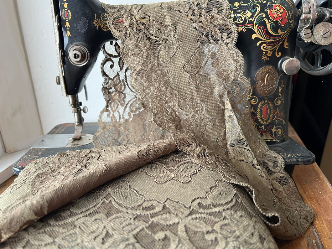 Moss Green Butterfly Scalloped Lingerie Lace  - Nylon & Spandex.     1 Metre Price