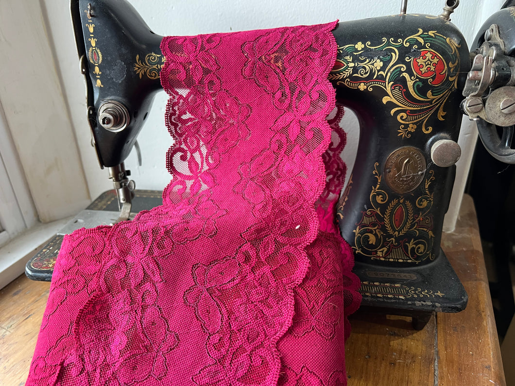 Burgundy Butterfly Scalloped Lingerie Lace  - Nylon & Spandex.     1 Metre Price