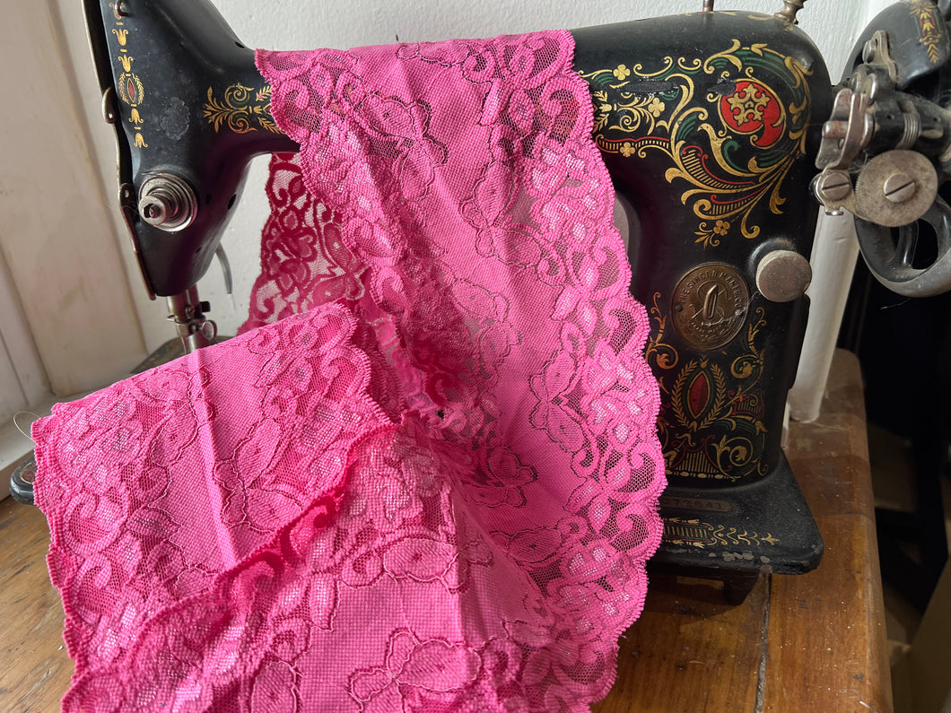 Bubblegum Pink Butterfly Scalloped Lingerie Lace  - Nylon & Spandex.     1 Metre Price