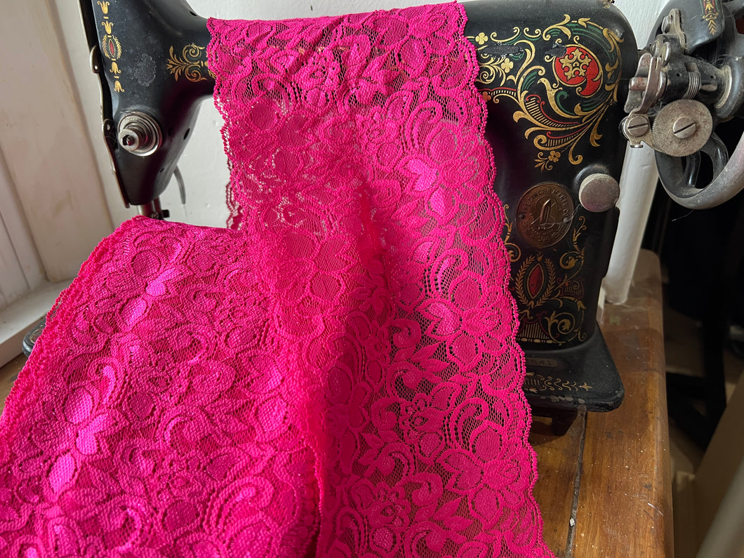 Fuchsia Double Scalloped Lingerie Lace  - Nylon & Spandex.     1 Metre Price