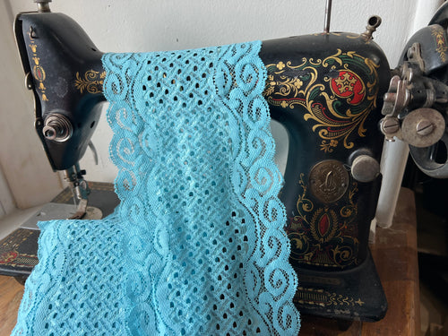 Turquoise Scalloped Lingerie Lace  - Nylon & Spandex.     1 Metre Price