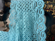 Load image into Gallery viewer, Turquoise Scalloped Lingerie Lace  - Nylon &amp; Spandex.     1 Metre Price