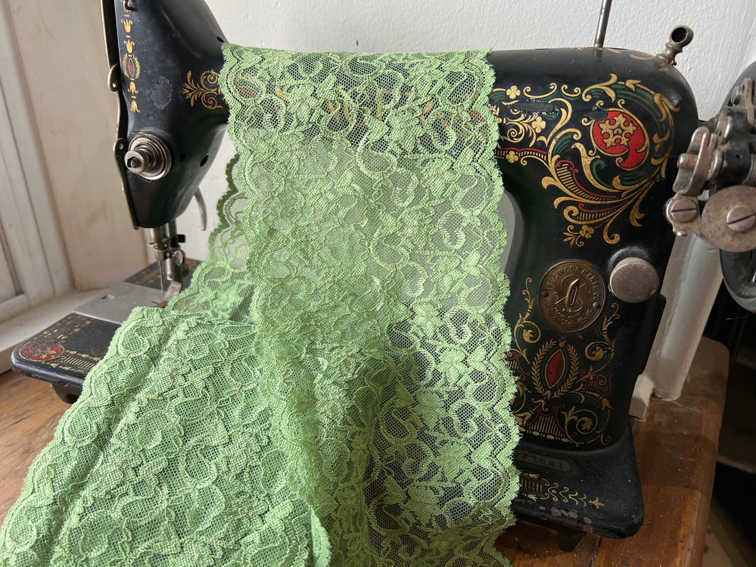 Lime Floral Scalloped Lingerie Lace  - Nylon & Spandex.     1 Metre Price