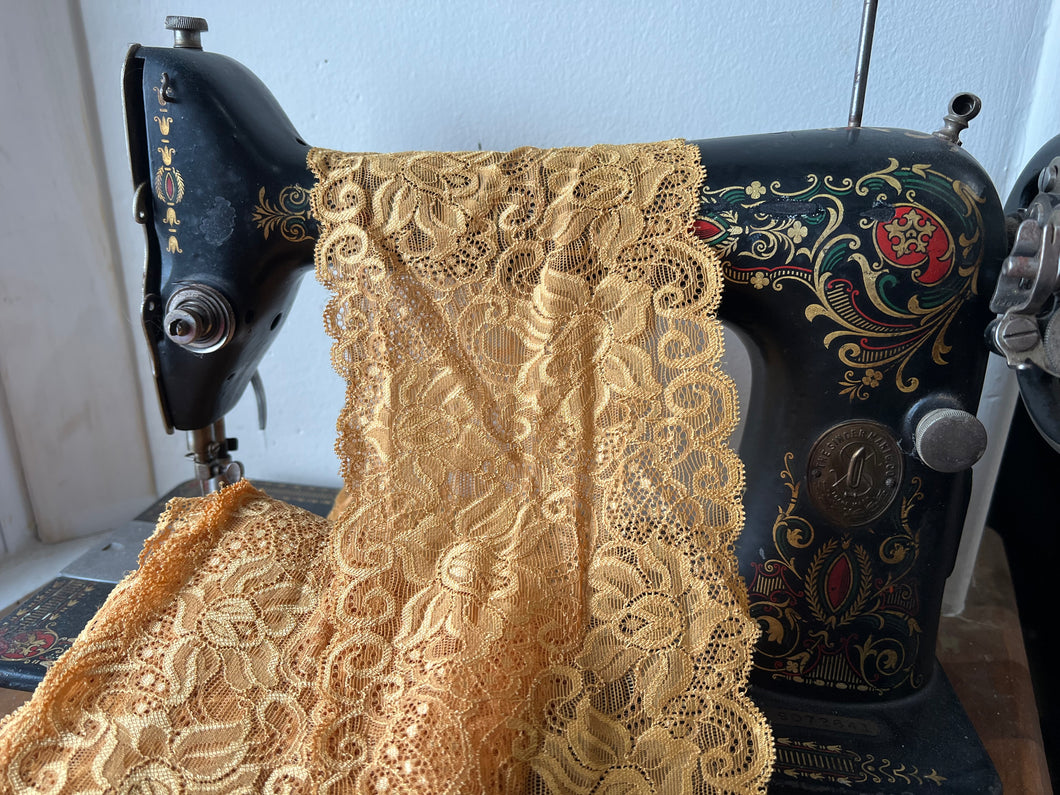 Golden Floral Scalloped Lingerie Lace  - Nylon & Spandex.     1 Metre Price