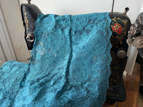 Wide Teal Scalloped Lingerie Lace  - Nylon & Spandex.     1 Metre Price