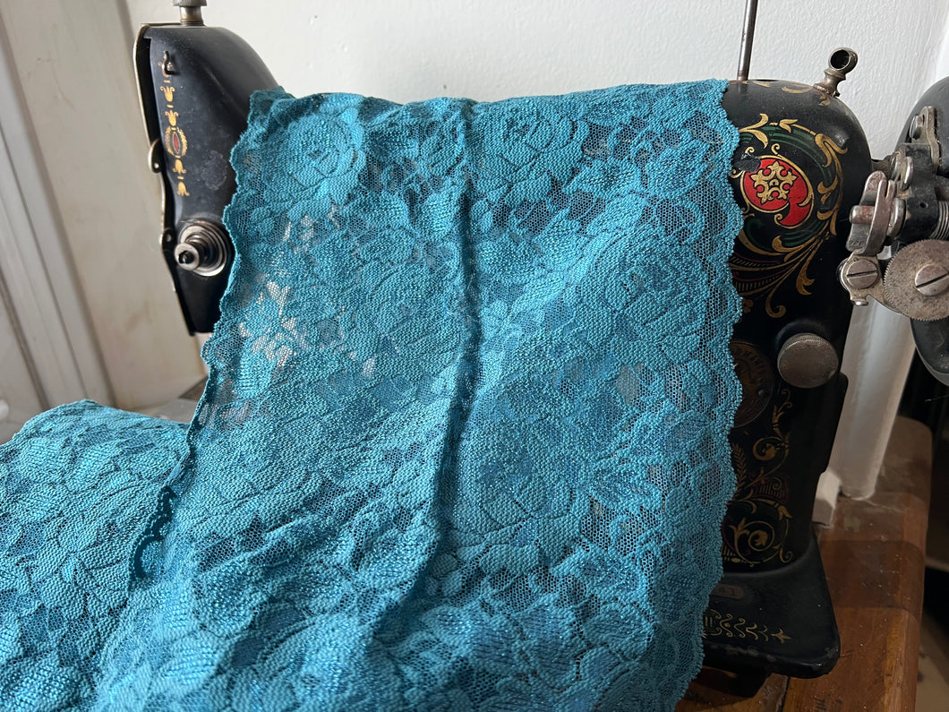 Wide Teal Scalloped Lingerie Lace  - Nylon & Spandex.     1 Metre Price