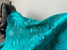 Load image into Gallery viewer, Wide Turquoise Scalloped Lingerie Lace  - Nylon &amp; Spandex.     1 Metre Price