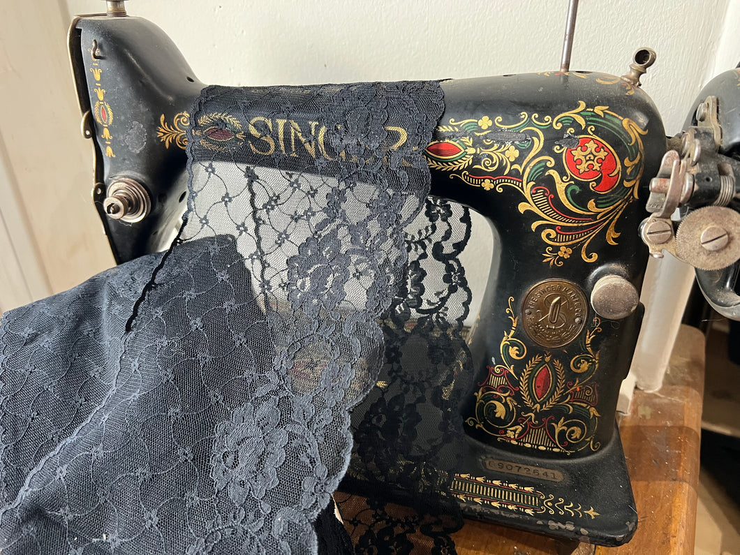 Black Scalloped Lingerie Lace  - Nylon & Spandex.     1 Metre Price