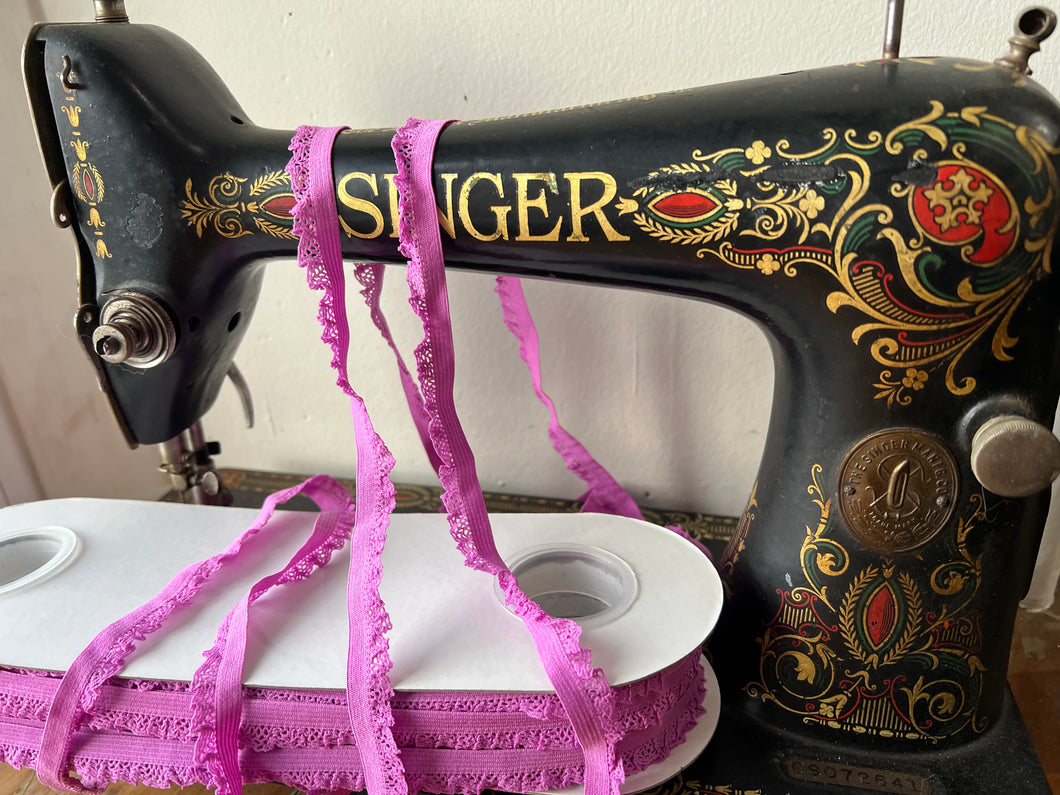 Fuchsia Stretch Lingerie Lace Trim.   Metre Price