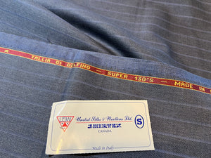 FF#121  Blue Pinstripe 100% Wool Gabardine Remnant  Super 130's  75% off!! 3x Available