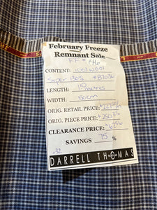 FF#146  Navy Check Super 130's 100% Wool Gabardine Remnant 85% Off