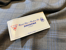 Load image into Gallery viewer, FF#141  Grey &amp; Blue Plaid 100% Wool Gabardine Remnant  Super 130&#39;s  75% off!!