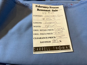 FF#129   Baby Blue 100% Cotton Twill Suiting Remnant     85% off!!  3x Available