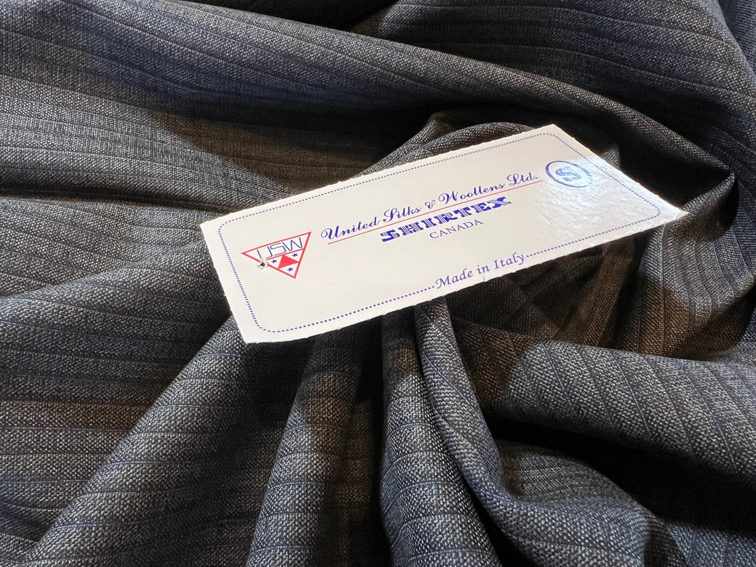FF#131   Grey & Blue Pinstripe 100%  Wool Super 130's Remnant     75% off!!  3x Available