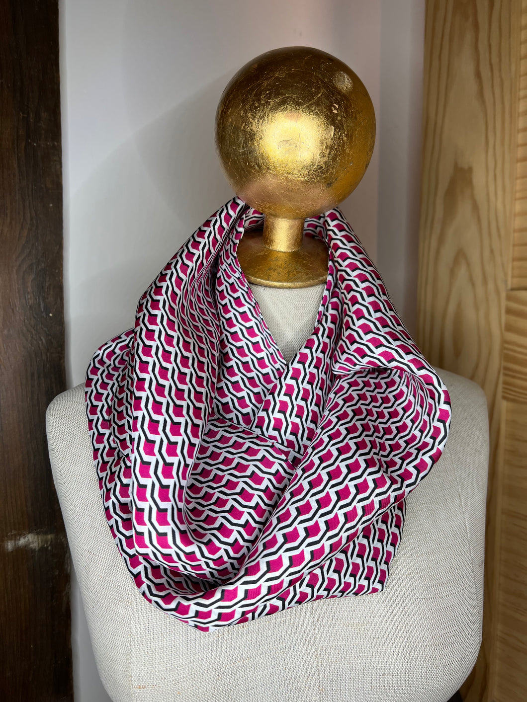 Designer Pink & Navy Silk Infinity Scarf