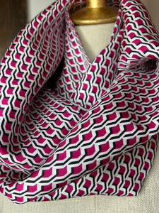 Designer Pink & Navy Silk Infinity Scarf