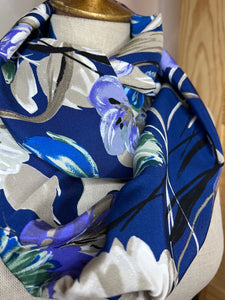 Exclusive Royal Blue Floral Designer Silk Infinity Scarf