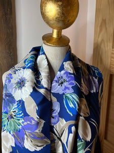 Exclusive Royal Blue Floral Designer Silk Infinity Scarf