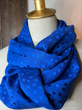 Load image into Gallery viewer, Royal Blue Jacquard  100% Silk Charmeuse Infinity Scarf