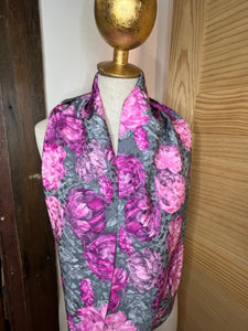 Grey & Pink Floral Jacquard Silk Infinity Scarf