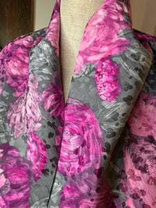 Grey & Pink Floral Jacquard Silk Infinity Scarf