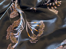 Load image into Gallery viewer, Wild Flowers on Midnight Aubergine 100% Silk Charmeuse.    1/4 Metre Price
