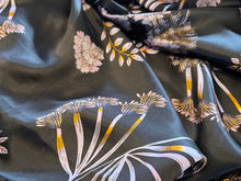Load image into Gallery viewer, Wild Flowers on Midnight Aubergine 100% Silk Charmeuse.    1/4 Metre Price
