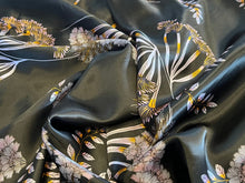 Load image into Gallery viewer, Wild Flowers on Midnight Aubergine 100% Silk Charmeuse.    1/4 Metre Price