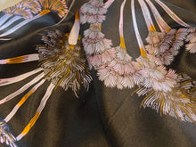 Load image into Gallery viewer, Wild Flowers on Midnight Aubergine 100% Silk Charmeuse.    1/4 Metre Price