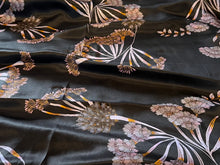 Load image into Gallery viewer, Wild Flowers on Midnight Aubergine 100% Silk Charmeuse.    1/4 Metre Price